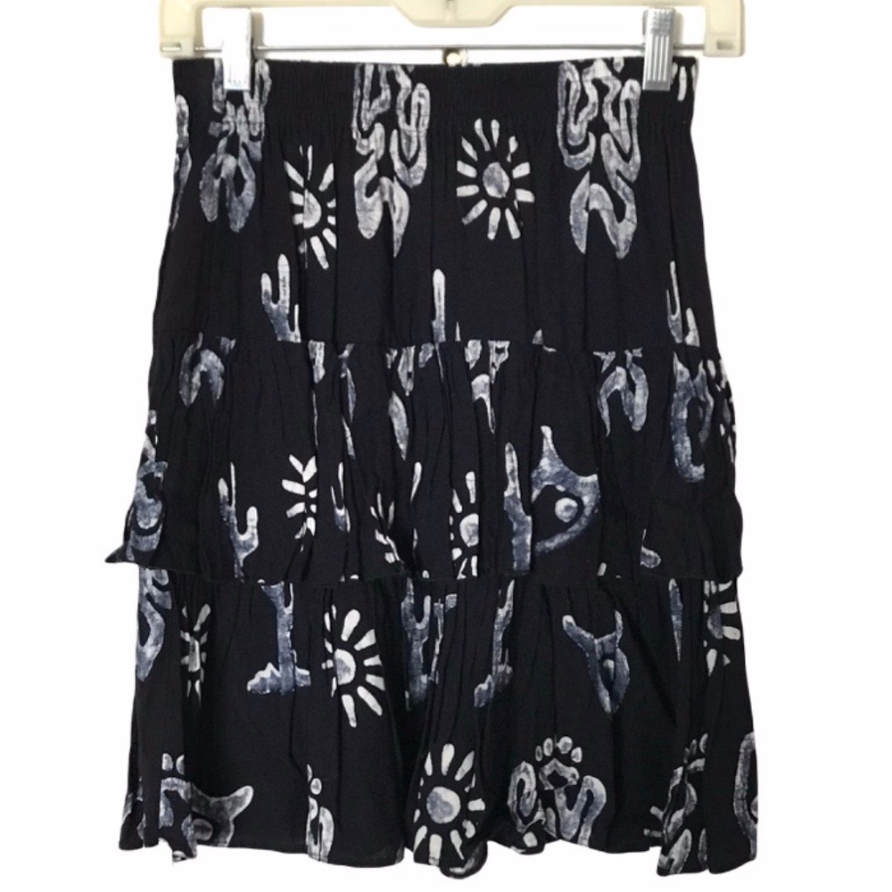 Cute Dark Blue & White Smocked Layered Flouncy Ruffle Skirt